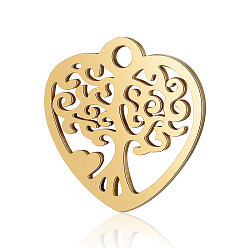 Golden 201 Stainless Steel Pendants, Heart with Tree, Golden, 15.5x15.5x1mm, Hole: 1.8mm
