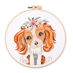 Dog DIY Puppy Dog Embroidery Kit for Beginners, Included Plastic Embroidery Hoop, Needle, Threads, Cotton Fabric, Cavalier King Charles Spaniel, Hoop: 20x20cm