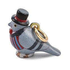 Pigeon Латунные подвески с принтом, животные прелести, реальный 18 k позолоченный, темно-серый, голубь, 15x15x8.5 мм, отверстие : 4 мм