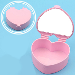 Pink Valentine's Day Heart Plastic Jewelry Gift Boxes, with Mirror Inside, for Hair Accessory and Jewelry and DIY Crafts, Pink, 9.4x9.3x3.8cm