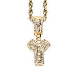 Letter Y Латунные микро проложить кубического циркония подвески, письмо амулеты, Письмо Y, 33x15 мм