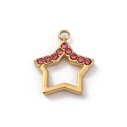 Розовый 304 из нержавеющей стали горный хрусталь подвески, ионное покрытие (ip), звезда, реальный 14 k позолоченный, светло-розовый, 14x12x2 мм, отверстие : 1.4 мм