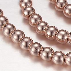 Rose Gold Plated Electroplate Non-magnetic Synthetic Hematite Beads Strands, Round, Rose Gold Plated, 4mm, Hole: 0.5mm, about 104pcs/strand, 15.7 inch