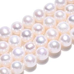 Seashell Color Natural Cultured Freshwater Pearl Beads Strands, Round, Seashell Color, 6.5~7x6~6.5mm, Hole: 0.7~0.8mm, about 60pcs/strand, 14.37 inch(36.5cm)
