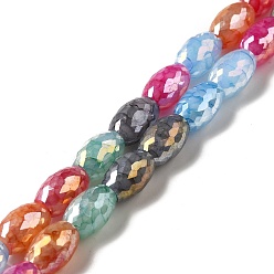 Разноцветный Гальванизируйте стекла прядь, с покрытием AB цвета, граненые, овальные, красочный, 11.5~12x8 мм, отверстие : 1.2 мм, около 44~45 шт / нитка, 20.47~20.87 дюйм (52~53 см)
