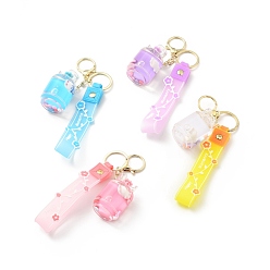 Mixed Color Gas Tank with Rabbit Keychain, Floating Creative Cute Cartoon Liquid Filled Acrylic Keychain, with Alloy Findings, Mixed Color, 21cm