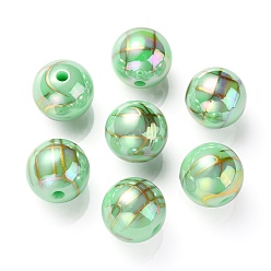 Medium Spring Green UV Plating Rainbow Iridescent Acrylic Beads, Drawbench, Round, Medium Spring Green, 15.5x15mm, Hole: 2.7mm