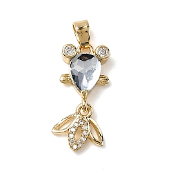 Гейнсборо Латунные микро проложить кубического циркония подвески, рыба, со стеклом, стойки покрытие, золотые, светло-серые, 22.5x10.5x4.5 мм, отверстие : 5x2.5 мм