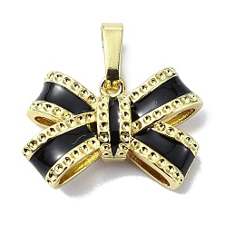 Black Rack Plating Brass Enamel Pendant Rhinestones Settings, Long-Lasting Plated, Lead Free & Cadmium Free, Bowknot Charm, Real 18K Gold Plated, Black, 12.5x17x4.5mm, Hole: 3.4x5.5mm, Fit for 0.5mm rhinestones