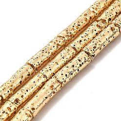 Light Gold Plated Electroplated Natural Lava Rock Beads Strands, Column, Light Gold Plated, 13x4mm, Hole: 1mm, about 29~30pcs/strand, 15.35~15.94 inch(39~40.5cm)
