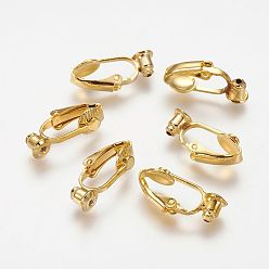 Golden Brass Clip-on Earring Converters Findings, for Non-Pierced Ears, Nickel Free, Golden, 19x6x9mm, Hole: 1mm