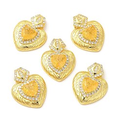 Gold Rack Plating Brass & Rhinestone Pendants, with Crushed Ice Cut Cubic Zirconia, Heart Charm, Real 14K Gold Plated, Cadmium Free & Lead Free, Gold, 30x23x7.5mm, Hole: 3.5x7mm