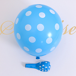 Light Sky Blue Polka Dot Pattern Round Rubber Inflatable Balloons, for Festive Party Decorations, Light Sky Blue, 330mm, 100pcs/bag