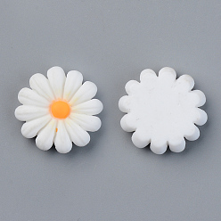 White Resin Cabochons, Opaque, Sunflower, White, 16x4.5mm