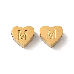 Letter M Ionenbeschichtung (IP) 304 Edelstahlperlen, golden, Herz mit Brief, Buchstabe m, 5.5x6.5x3 mm, Bohrung: 1.6 mm
