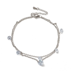 Нержавеющая Сталь Цвет 304 тросовые цепи из нержавеющей стали с многожильным ножным браслетом, двухслойный ножной браслет с кристаллами и стразами для женщин, цвет нержавеющей стали, 8-5/8 дюйм (21.9 см)