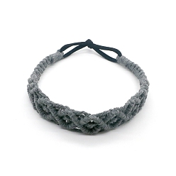 Gray Solid Color Hand Braided Cotton Rope Elastic Headband, Woman Casual Boho Hair Accessories for Yoga, Gray, Inner Diameter: 150mm