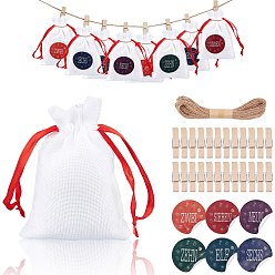 Colorful DIY Christmas Gift Bag Making Kits, Including Burlap Packing Pouches Drawstring Bags, Word Tag Stickers, Wood Clamps and Jute Twine, Colorful, Bag: 138x98mm, 24pcs/set