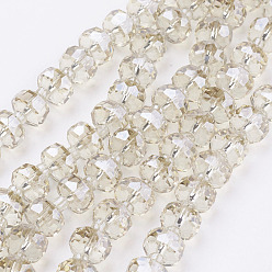Beige Electroplate Glass Beads Strands, Pearl Luster Plated, Faceted, Flat Round, Beige, 9~10mm, Hole: 1mm, about 40pcs/strand, 12.2 inch(31cm)