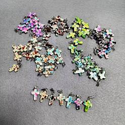 Mixed Color 60Pcs 6 Colors Synthetic Turquoise Pendants, with Brass Findings, Cross Charms, Mixed Color, 29mm, 10pcs/color