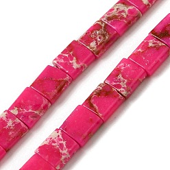 Cerise Synthetic Imperial Jasper Beads Strands, 2-Hole, Rectangle, Cerise, 5.5~6x5x2.5mm, Hole: 0.9mm, about 69~70pcs/strand, 15.12~15.2 inch(38.4~38.6cm)