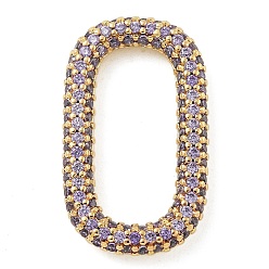 Лиловый Стойка покрытие латунь микропаве кубический цирконий овальные соединительные кольца, долговечный, без свинца и без кадмия, реальный 18 k позолоченный, сирень, 25x14.5x3 мм, внутренний диаметр: 19x8.5 мм