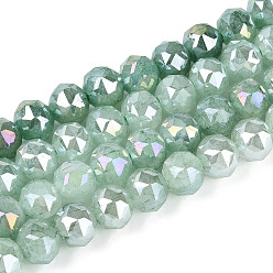 Кадет Синий Антикоррозийные гальванические стеклянные бусины, круглые, имитация нефрита, градиент цвета, граненые, кадетский синий, 7.5~8 мм, отверстие : 1.2~1.5 мм, около 52~53 шт / нитка, 14.96~15.16 дюйм (38~38.5 см)