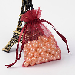 Rouge Foncé Sacs-cadeaux en organza avec cordon de serrage, pochettes à bijoux, fête de mariage sacs-cadeaux de faveur de noël, rouge foncé, 9x7 cm