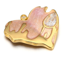 Pink Stainless Steel Rhinestone Pendants, with Enamel, Golden, Heart Charm, Pink, 24x20mm, Hole: 2.1mm