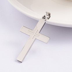 Stainless Steel Color Cross 304 Stainless Steel Pendants, Stainless Steel Color, 41.5x25x2mm, Hole: 4.5x6.5mm