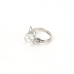 Quartz Crystal Natural Quartz Crystal Round Bead Rings, Brass Wrapped Rabbit Rings, Adjustable Ring for Women, Inner Diameter: 20mm