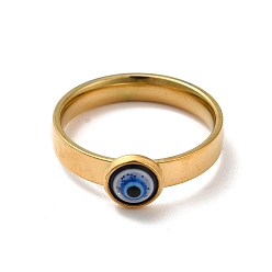 Dodger Blue Resin Evil Eye Finger Ring, Golden 304 Stainless Steel Jewelry for Women, Dodger Blue, US Size 9(18.9mm)