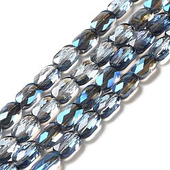 Steel Blue Transparent Electroplate Glass Bead Strands, Faceted, Half Rainbow Plated, Oval, Steel Blue, 7x4.5x3mm, Hole: 0.9mm, about 78~81pcs/strand, 22.83 inch(58cm)