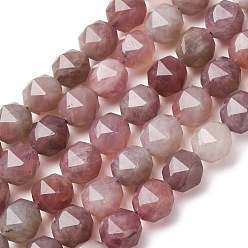 Rose Quartz Natural Purple Madagascar Rose Quartz Beads Strands, Faceted Star Cut Round Beads, 10~10.5x10~10.5x10~10.5mm, Hole: 1.2mm, about 35pcs/strand, 14.76''(37.5cm)