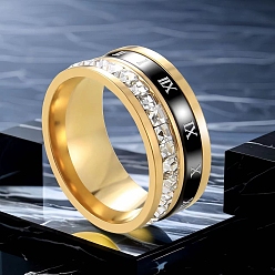 Golden Titanium Steel Rhinestone Finger Rings for Women Men, Roman Numerals, Golden, US Size 10 1/4(19.9mm)
