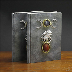 Light Grey Natural Amethyst & Red Jasper Triple Moon Dragon Notebooks, Embossed Cover, Witchcraft Supplies, Light Grey, 215x155x17mm