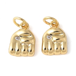 Настоящее золото 18K Латунные микропаве прозрачные подвески с фианитом, без свинца и без кадмия, долговечный, ладонь, реальный 18 k позолоченный, 9x6.5x2.5 мм