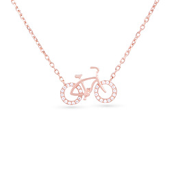 Rose Gold TINYSAND 925 Sterling Silver Cubic Zirconia Bicycle Pendant Necklaces, with Cable Chain, Rose Gold, 17.82 inch