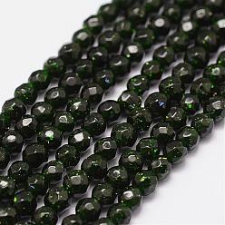 Green Goldstone Synthetic Green Goldstone Beads Strands, Dyed & Heated, Faceted(64 Facets), Round Bead, 6mm, Hole: 1.2mm, 64pcs/strand, 15.7 inch