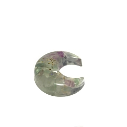 Fluorite Resin Moon Display Decoration, with Natural Fluorite Chips inside Statues for Home Office Decorations, 40x35x5mm