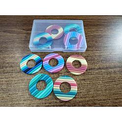 Mixed Color ARRICRAFT 10Pcs 5 Colors Handmade Polymer Clay Pendants, Donut, Mixed Color, 40x39x3mm, Hole: 1.5~2mm, 2pcs/color