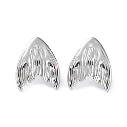 Stainless Steel Color Non-Tarnish 304 Stainless Steel Stud Earrings, Fishtail, Stainless Steel Color, 21x17mm