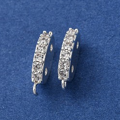 Серебро Латунные микропаве прозрачные кубические цирконии 2-отверстия распорные планки, овал с петлями, серебряные, 14.5x3x7.5 мм, Отверстие : 1.2 мм & 1.4 мм