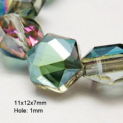 Medium Aquamarine Electroplate Glass Beads, Half Plated, Faceted, Hexagon, Medium Aquamarine, 11x12x7mm, Hole: 1mm