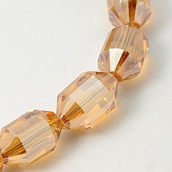 Orange Electroplated Glass Beads, Rainbow Plated, Faceted, Lantern, Orange, 16x10mm, Hole: 1mm
