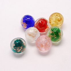 Mixed Color Handmade Gold Sand Lampwork Beads, Round, Mixed Color, 16mm