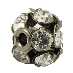 Clear Brass Rhinestone Beads, Grade A, Round, Gunmetal, Clear, Size: about 6mm in diameter, hole: 1mm
