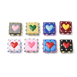 Mixed Color Glass Enamel Beads, Hand Drawn Beads, Bumpy Square & Heart, Mixed Color, 13x13x5mm, Hole: 1.2mm