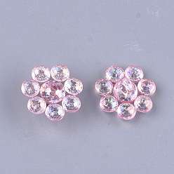 Pink Transparent AS Plastic Shank Buttons, Pearlized, Faceted, Flower, Pink, 17.5~18x17.5~18x9mm, Hole: 3mm, about 850pcs/500g