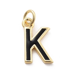 Letter K Стойки обшивки латунные подвески, с эмалью и кольцом для прыжков, без кадмия и без свинца, долговечный, реальный 18 k позолоченный, буквы, Письмо K, 11.5x7x1 мм, отверстие : 2.5 мм
